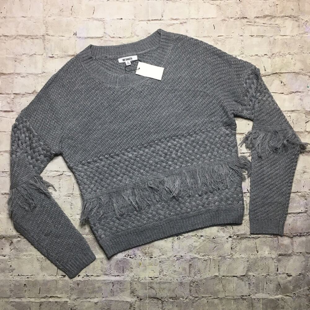 BB Dakota Candace Boho Sweater in Heather Grey